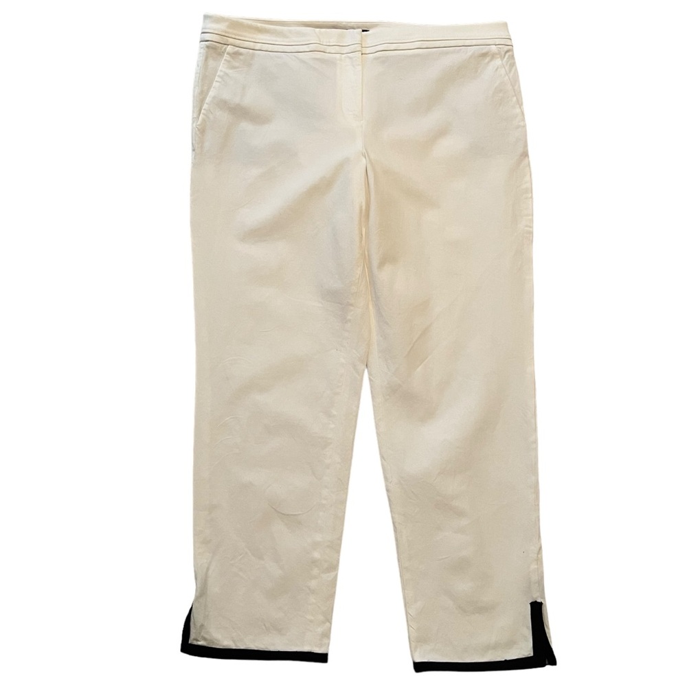 Talbots White Stretch Cotton Cropped Pant with Black Hem Detail 16